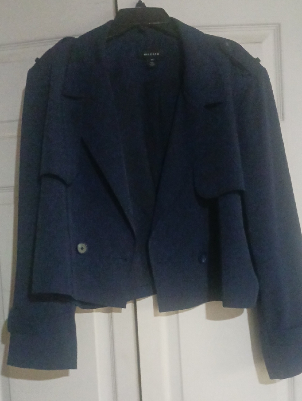 Halogen Navy Double-Breasted Cropped Blazer